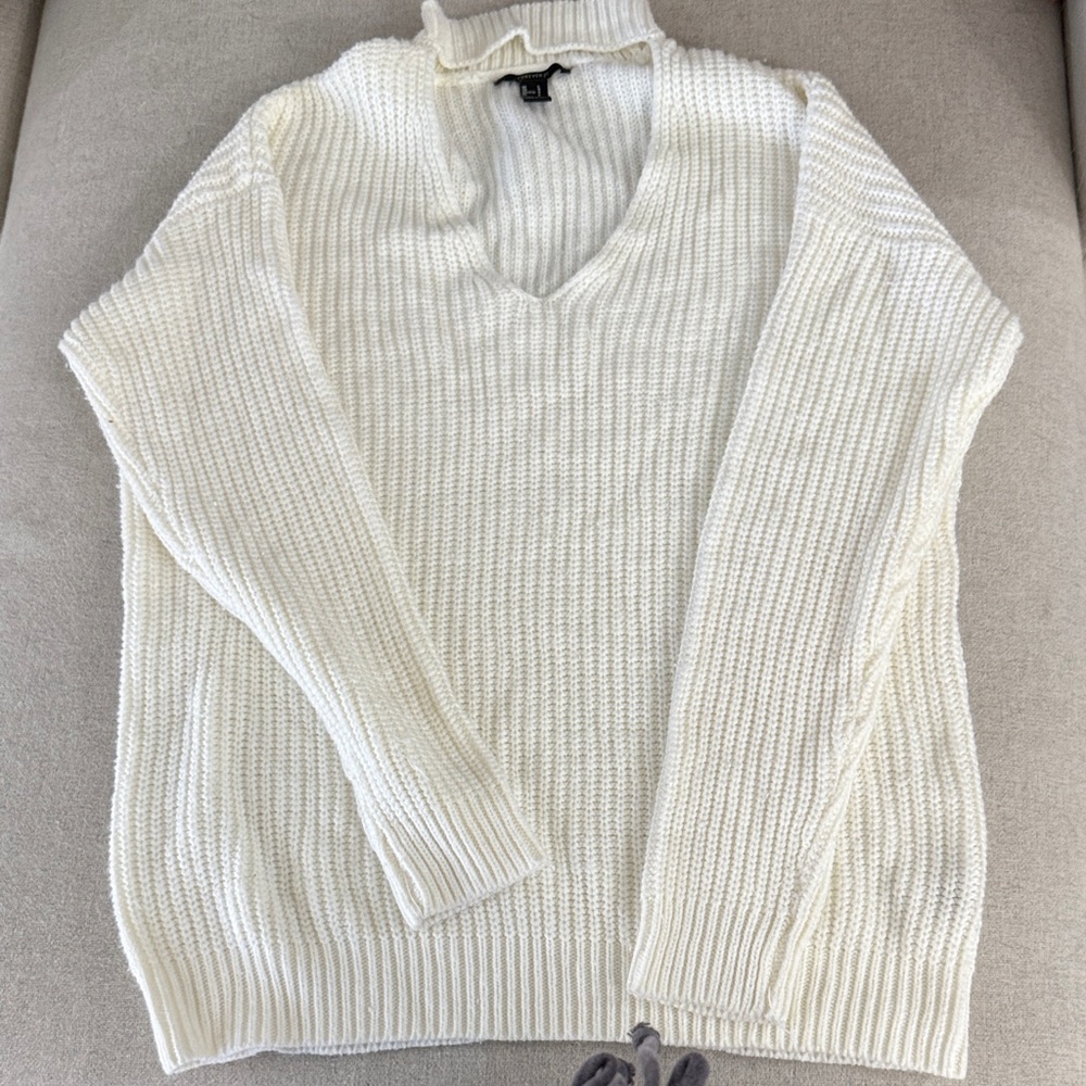 Forever 21 Cream V-Neck Sweater